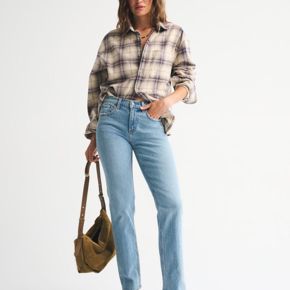 Abercrombie & Fitch Light Blue Straight Leg Jeans in extra short